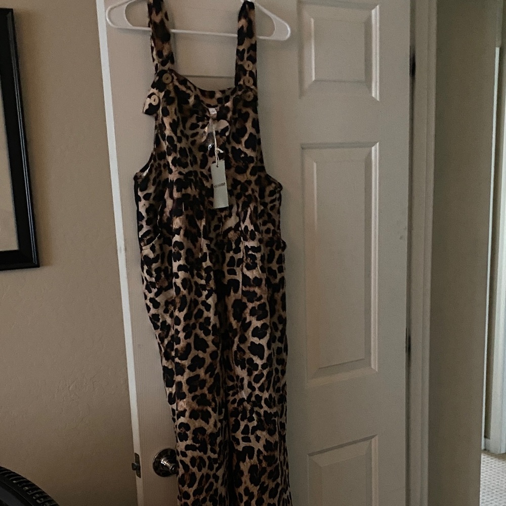 Eesome Animal Print Overalls in Black and Tan